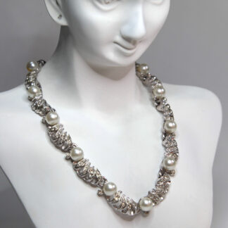Crystal and Synthetic Pearl silver tone Necklace
