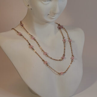 Gold Tone and Pink bead necklace