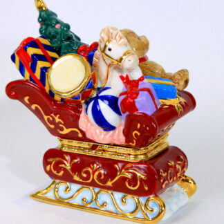 Traditions Porcelain Trinket Box Red Sleigh w/Gifts Toys 5" In Box