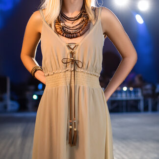 Wet Seal Beige Triangle Top Dress with Leather Beaded Tie Large